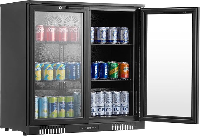 VEVOR Beverage Refrigerator Cooler, 246 Can Beverage Fridge, Soda Beer Fridge with Glass Doors, Adjustable Shelves, Digital Temperature Control, Built-in or Freestanding Fridge for Restaurant & Bar