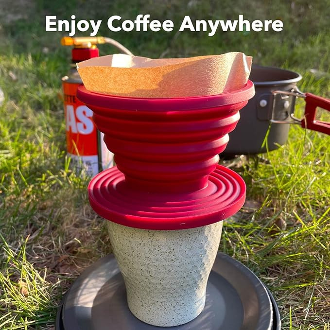 Attsky Collapsible Pour Over Coffee Dripper for Camping & Travel, Red