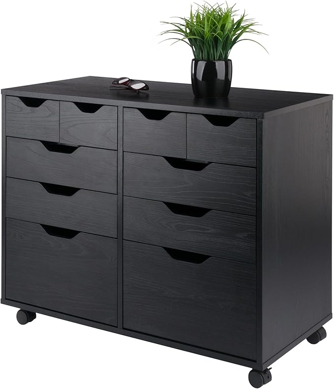 Winsome Halifax Storage Mobile Cabinets, 2 Doors, 4 Drawers, 4 Small Bins, for Home Office, Black
