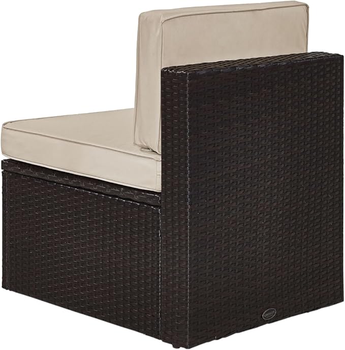 Crosley Furniture Palm Harbor Armless Outdoor Sectional Chair, Wicker Patio Chairs for Porch, Deck, Backyard, Brown with Sand Cushions