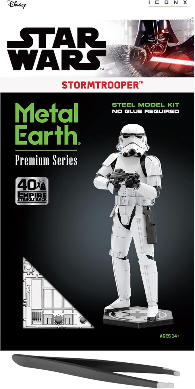 Metal Earth Fascinations Premium Series Star Wars Stormtrooper 3D Metal Model Kit Bundle with Tweezers