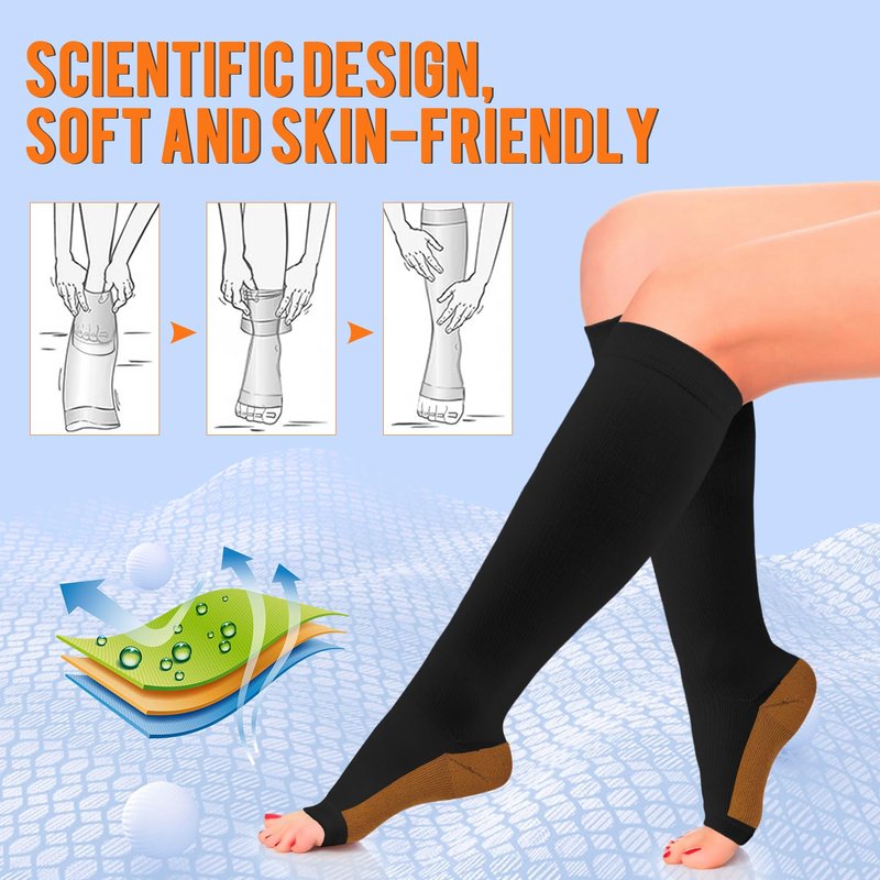 Sooverki Copper Compression Socks for Women & Men Open Toe 15-20mmHg is Best Support for Circulation Recovery and All Day Wear