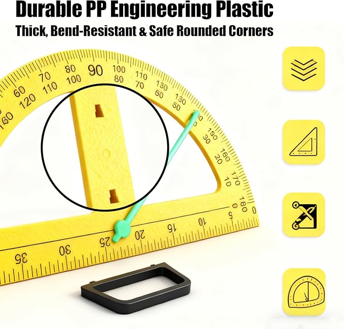 Magnetic Geometry Tool Set Classroom Whiteboard Math, with Non Slip Handle, 60°45°Triangle Ruler Protractor Compass, 5Pcs
