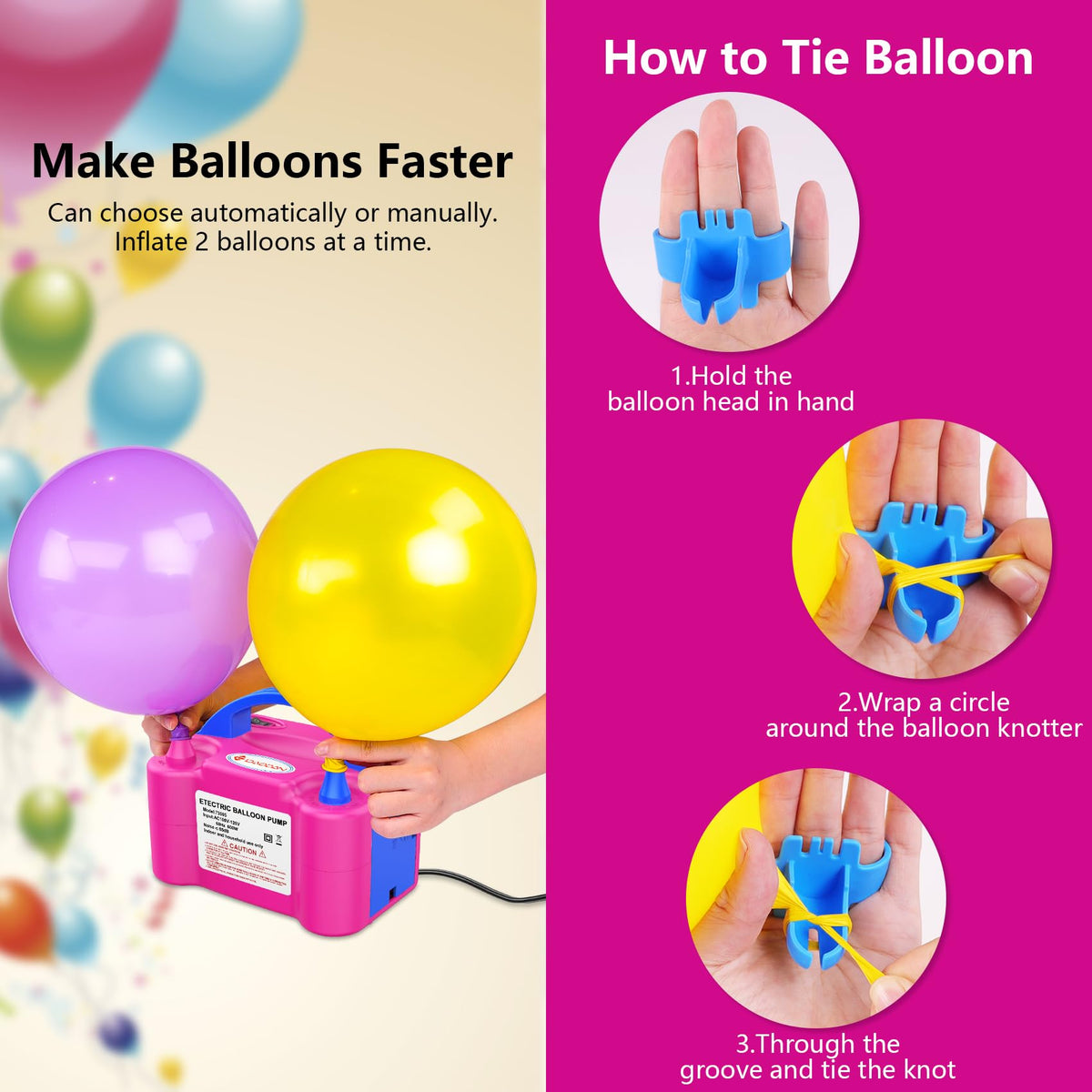 IDAODAN Electric Balloon Pump, Portable Electric Balloon Blower Machine Inflator Air Pump for Party Decorations