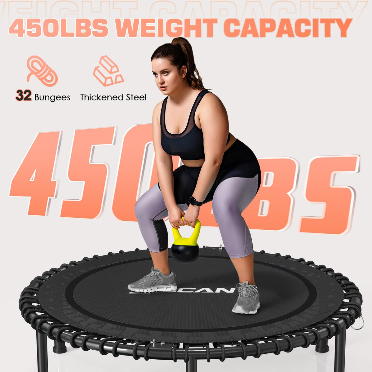 BCAN 450/550LBS Rebounder Trampoline for Adults, 40"/48" Foldable Mini Trampoline with Durable Bungees, Quiet & Stable Exercise Rebounder Trampoline for Indoor/Garden Workout- 40IN-Red