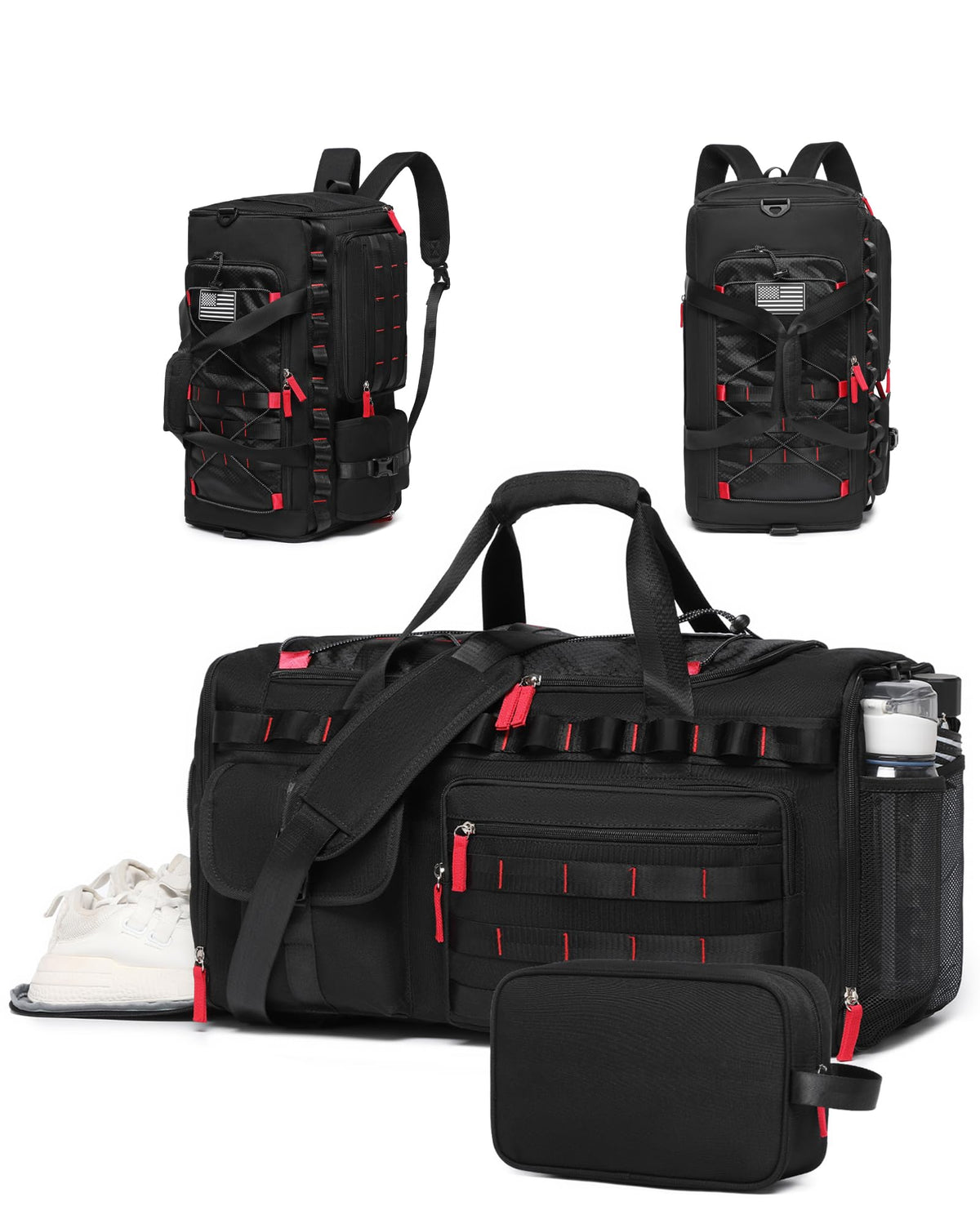MCBD Gym Bags for Men & Women, 45L Travel Duffle Sports Backpack with Shoes & Laptop Compartment, Large Workout Carry On Bag Weekender Overnight Tote, Black