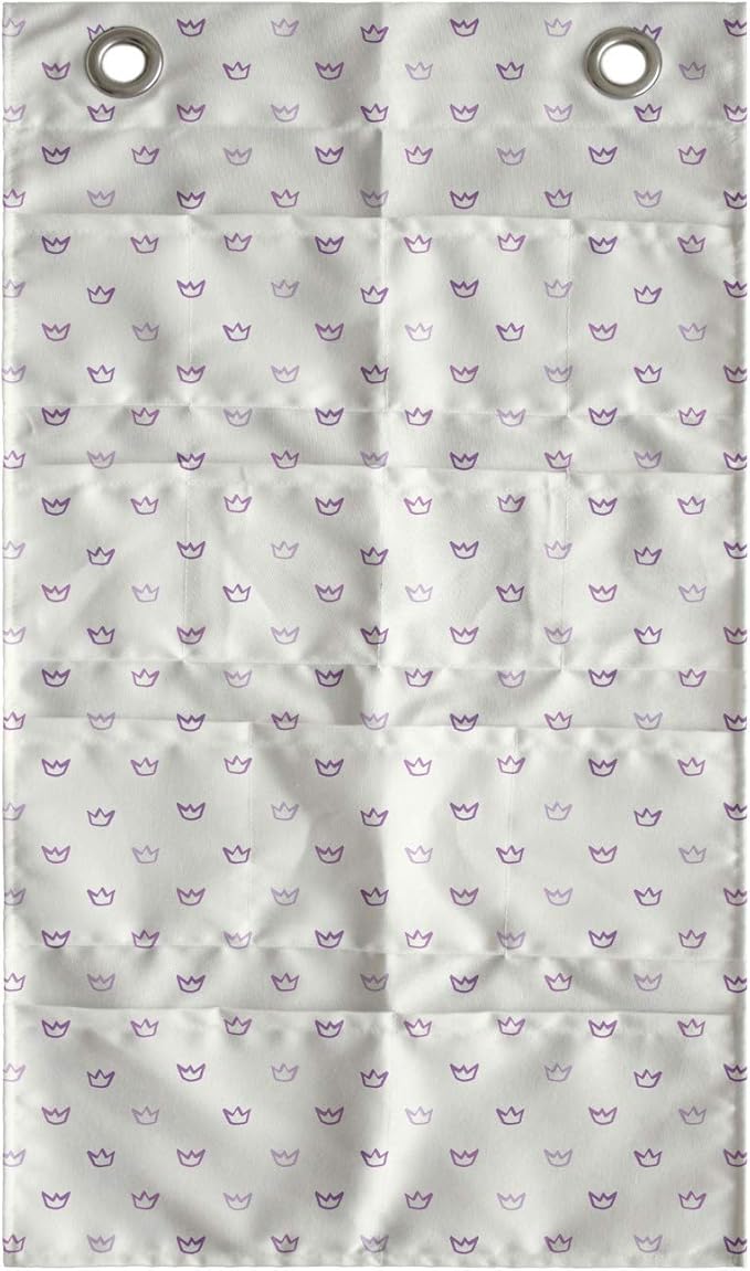 Ambesonne Crown Hanging Pocket Organizer, Mini Cartoon Style Pencil Drawn Inspired Shapes Childish Cartoon Details, Printed Polyester Storage Bag with Pockets, 21" x 31", Purple Off White Mauve