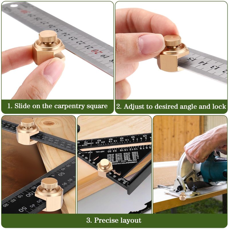 Ceoighe 4 Pack Stair/Square Gauge Set for Framing Square, Stair Stringer Layout Tool for Circular Saw, Carpentry Squares and Rafter Layout, Aluminum Alloy Stair Gauge Tool(Gold)