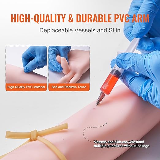 VEVOR 12 PCS Phlebotomy Practice Kit, IV Venipuncture Intravenous Training, High Simulation IV Practice Arm Kit with Carrying Bag, Practice and Perfect IV Skills, for Students Nurses and Professionals