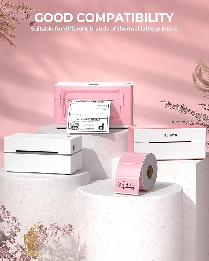 MUNBYN 2.25"x1.25" Pink Thermal Labels + 3" Pink Circle Thermal Stickers, 1000 Labels