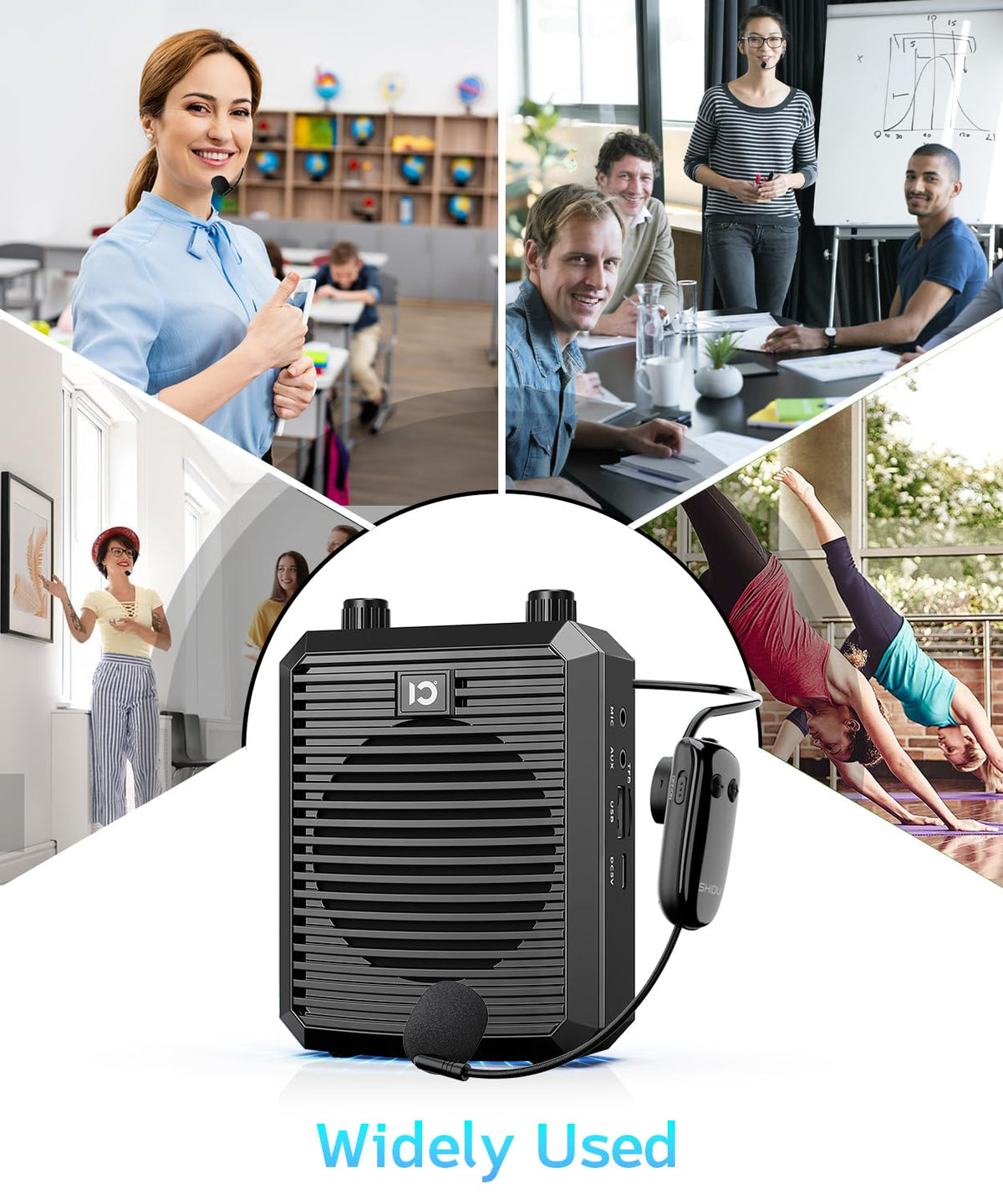 SHIDU 18W Voice Amplifier for Teacher with Wireless Microphone Headset, Portable Bluetooth Speaker and Megaphone, Professional Power Amplifier System for Tour Guide, Speech, Yoga, Meeting