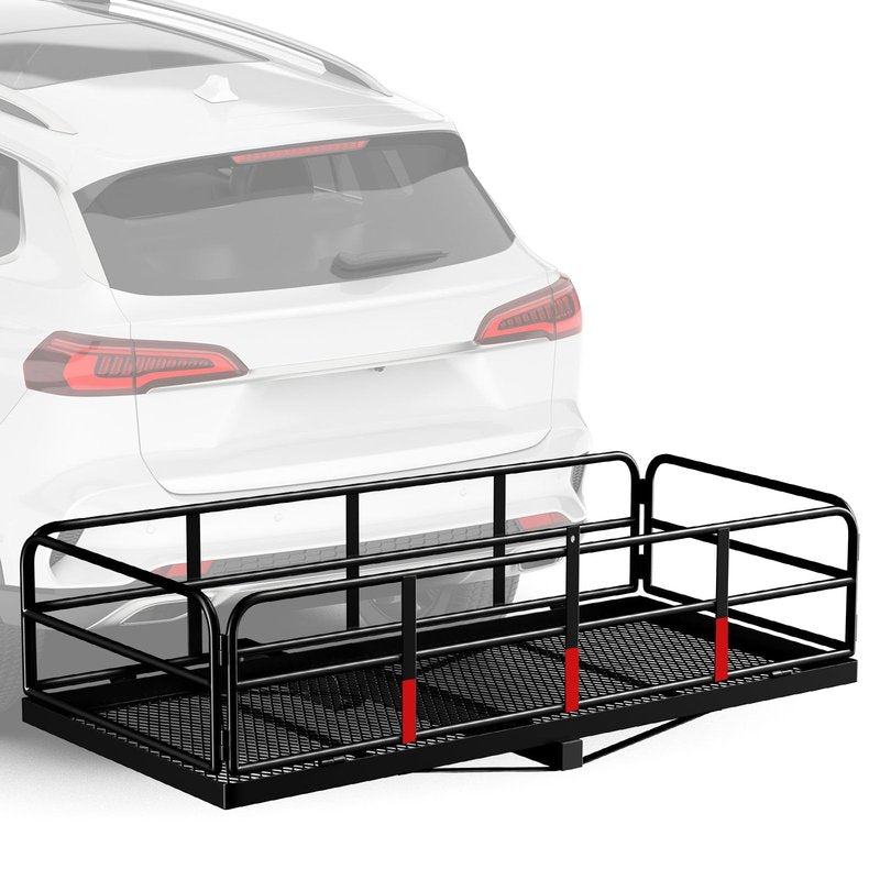 FORWODE 500 LBS Hitch Cargo Carrier Basket, 60"x24"x14" Folding Hitch Cargo Carrier Rack with High Side Rail for 2 Inch Receiver, Car Rack Rear Luggage Basket with Cargo Net