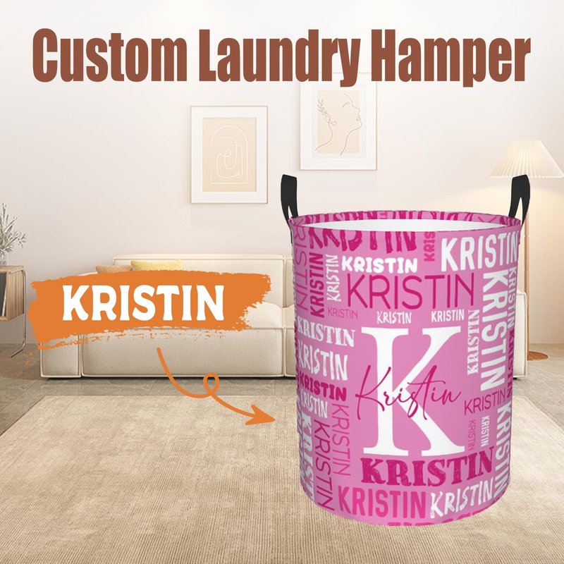 Custom Name Laundry Hamper, Personalized Laundry Basket with Name for Baby Boys Girls, Customized Collapsible Dirty Clothes Hamper Storage with Handles for Bedroom Bathroom Dorm Room Decor