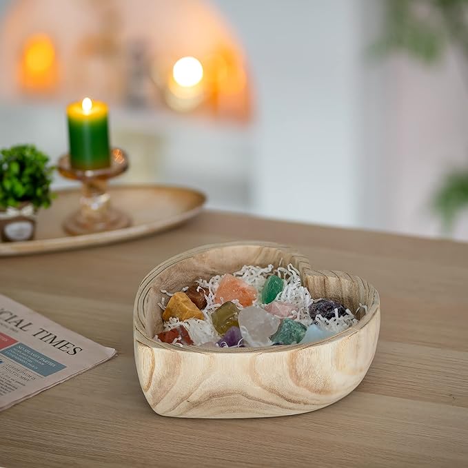 Hanobe Decorative Dough Wood Bowl: Large Heart Shaped Bowls for Decor Wooden Bowl for Table Centerpiece, Natural 10"