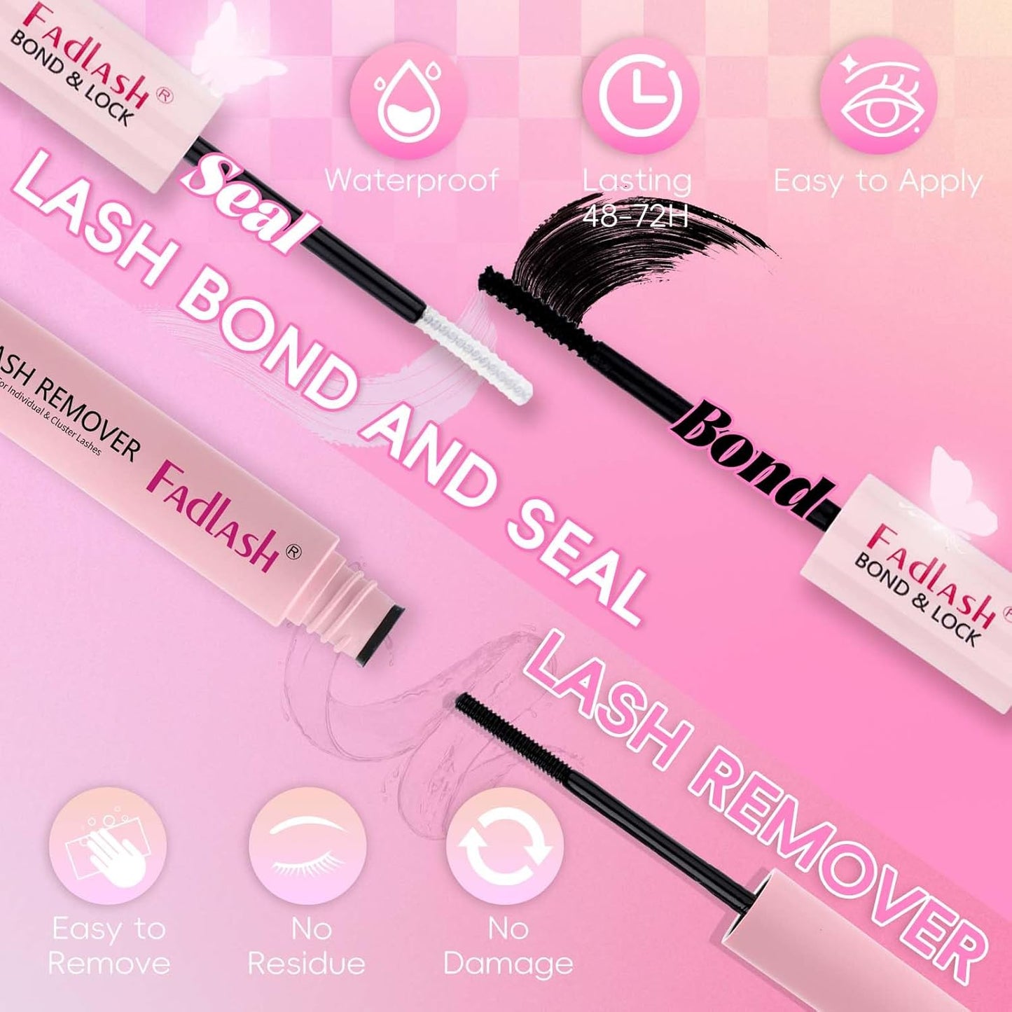 FADLASH Lash Extension DIY Kit Lash Clusters D Curl Cluster Lashes with Lash Bond and Seal Cluster Lashes Glue Remover Lash Tweezers for DIY Eyelash Extension at Home（Kit 50D-0.07D-12-18MIX）, black