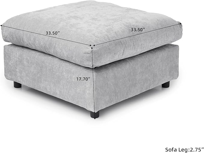 JACH Modern Ottoman Seater for Living Room, Cushion Covers Removable, Minimalist Footstool, Breathable Ottomans for Living Room, Apartment (Light Grey)