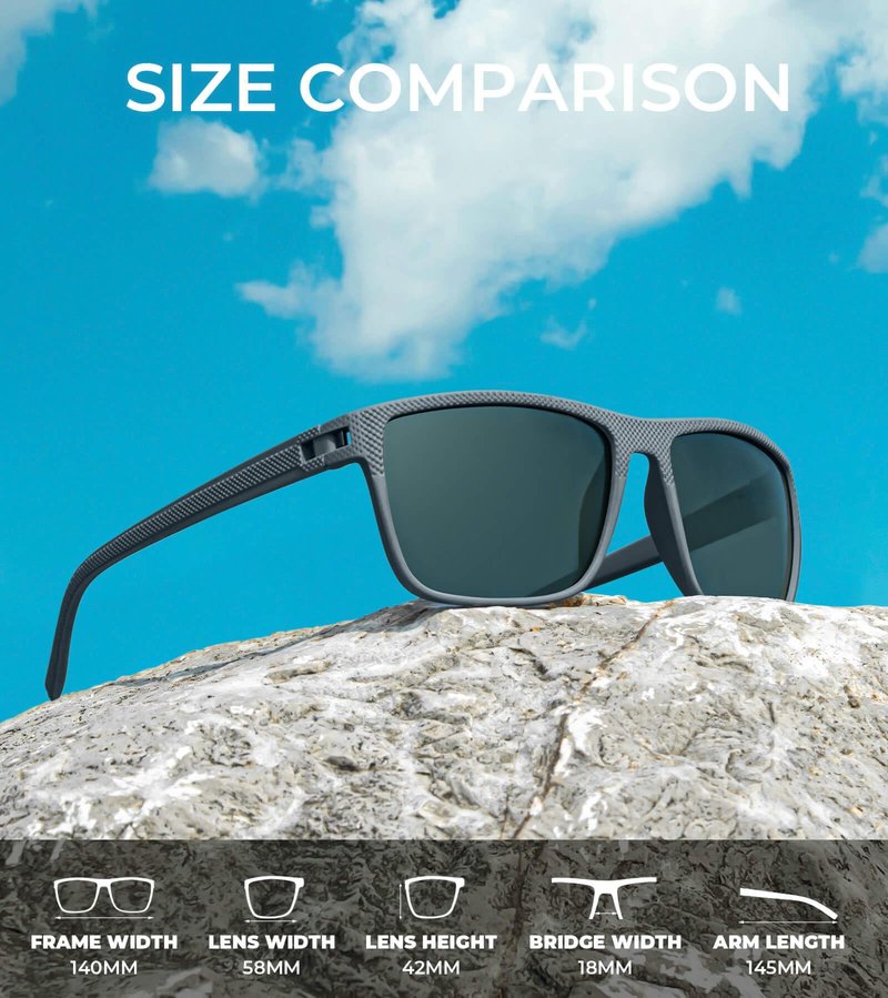 KALIYADI Polarized Sunglasses Men, Lightweight Mens Sunglasses Polarized UV Protection Driving Fishing Golf (Frame Grey|Lens Black/Ice Blue/Red)
