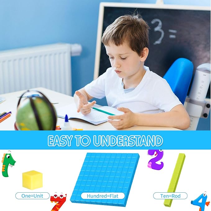 Sumind 121 Pieces Base Ten Blocks 3 Color Plastic Base Number Concepts and Counting Units Tens and Ones Blocks Kids Educational Cubes Math Learning Tools for Teachers Kindergarten 1st 2nd 3rd Grade