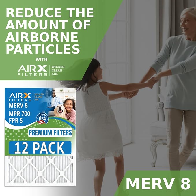 20x30x1 Air Filter MERV 8 Rating, 12 Pack of Furnace Filters Comparable to MPR