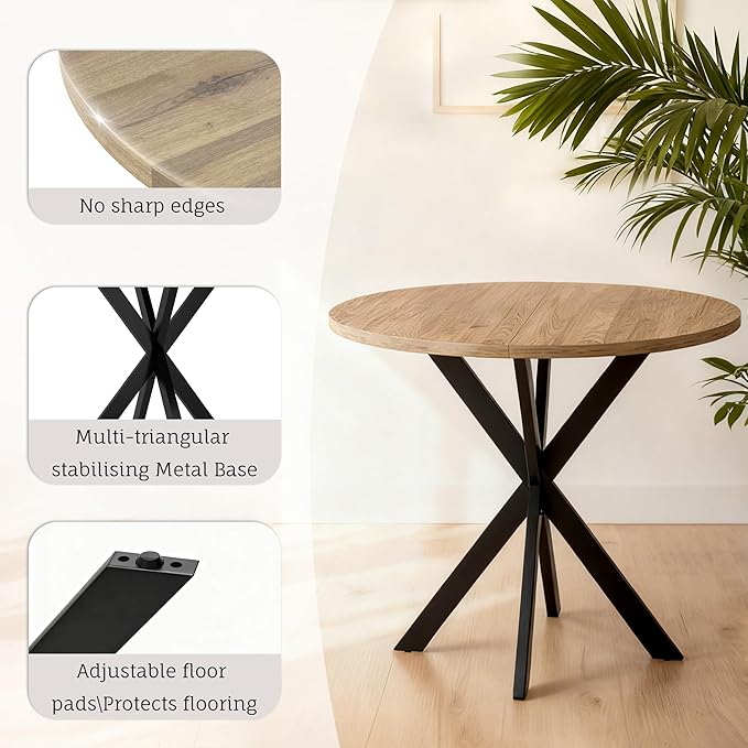 31.5" Round Dining Table and Chairs Set for 2, Small Dining Table Chairs Set Space-Saving, Round Table Set with Upholstered Chairs for Kitchen Dining Room Apartment(Natural + Beige)