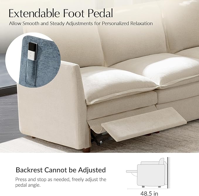HULALA HOME 128'' Power Recliner Sofa with Dual-Layered Cushions, Oversized Modular Sectional Sofa L Shaped Couch with Storage Ottoman, 8 Seater Cloud Couch for Living Room, Beige