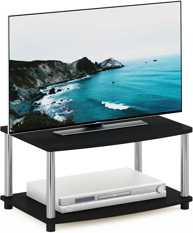 Furinno Turn-N-Tube No Tools 2-Tier Elevated TV Stand, Stainless Steel Tubes, Americano/Chrome, 13191AMSS