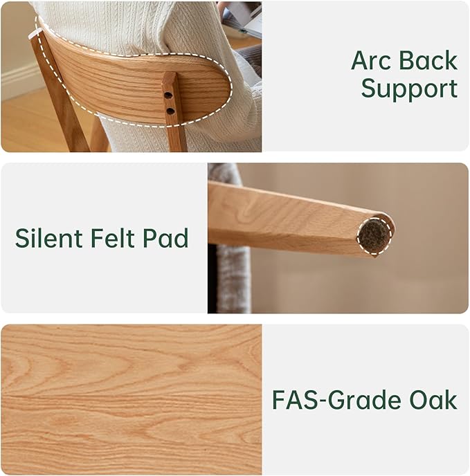 100% Solid Wood Upholstered Dining Chairs, Mid Century Modern Oak Dining Chairs with Curved Back with Butterfly Wing Shape for Kitchen, Dining Room, Restaurant (1PK, Log Color-Dark Gray Cushion)