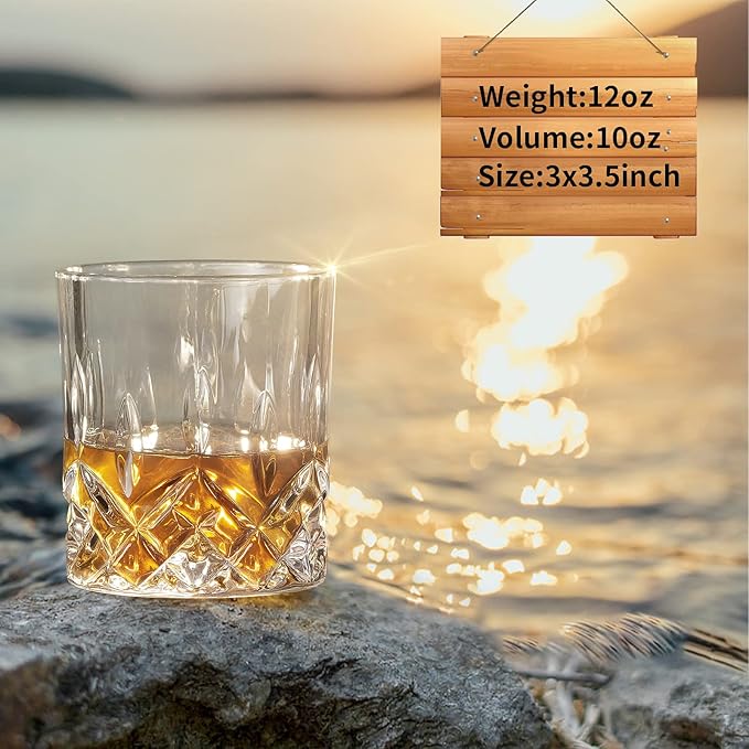 Whiskey Glasses Set of 6, Rocks Glasses, 10 oz Old Fashioned Tumblers for Drinking Scotch Bourbon Whisky Cocktail Cognac Vodka Gin Tequila Rum Liquor Rye Gift for Men Women at Home Bar