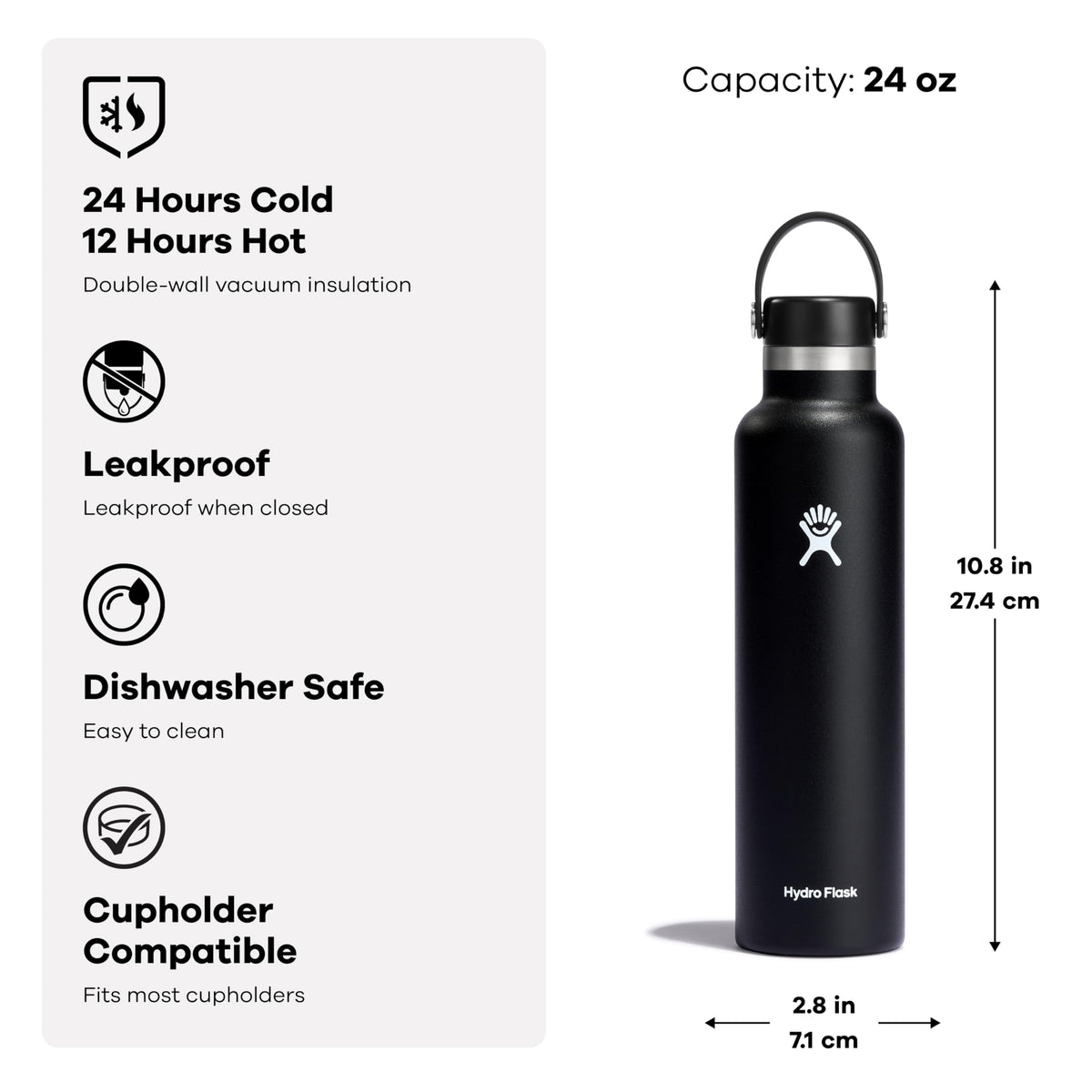 Hydro Flask Water Bottle - Insulated Stainless Steel - Non Spill, Leakproof in 24 Oz Moonshadow Purple