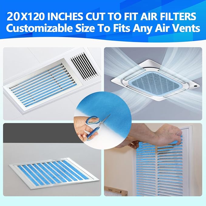 20" x120" Air Vent Filters, Cut to Fit Air Filter, MERV 8 Triple Vent Filter