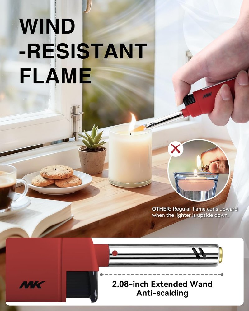 MK Candle Lighter, Butane Refillable Wind-Resistant Flame, 4-Pack for BBQ, Camping, Outdoor Use (Hue-4PC)