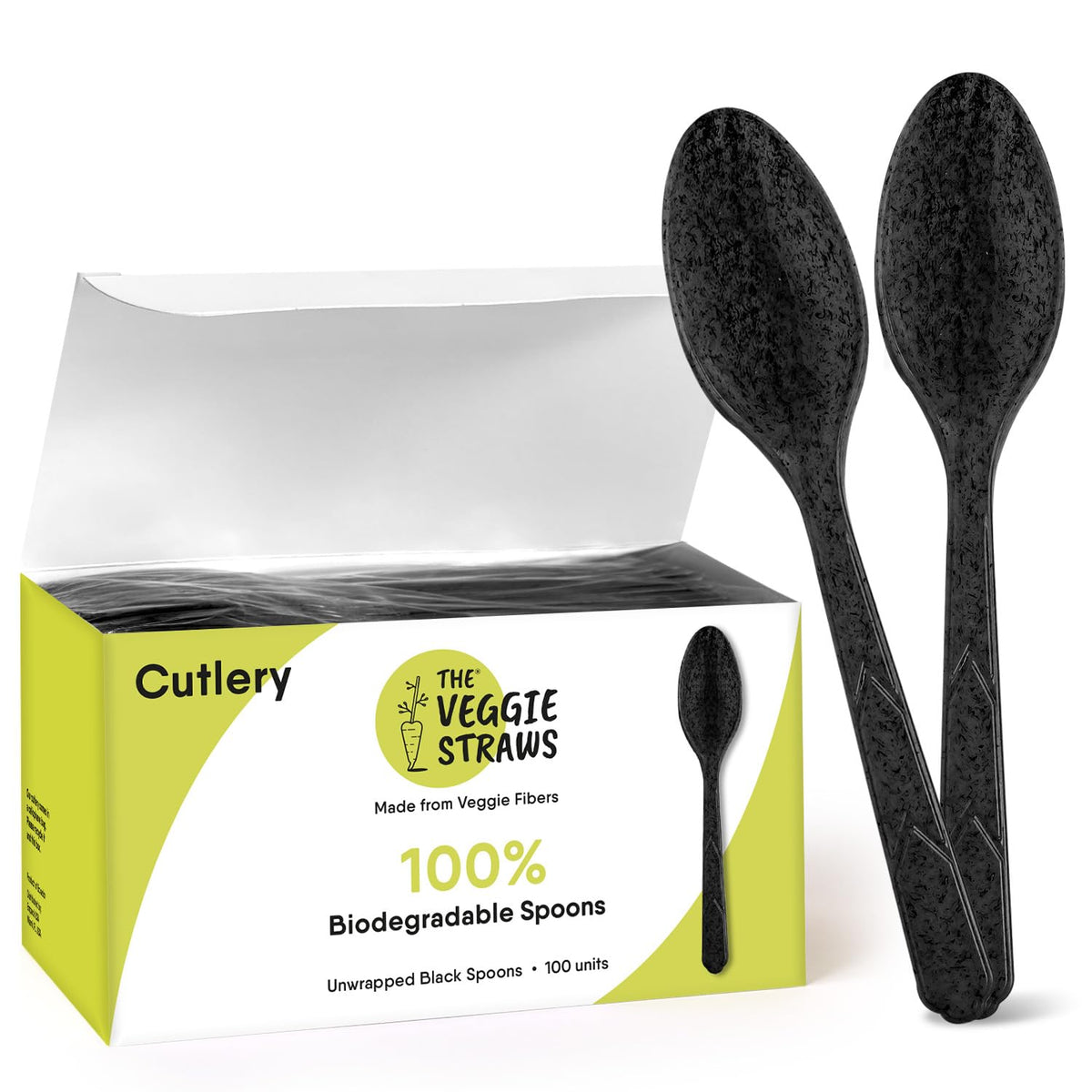 100% Biodegradable Cutlery Made of Vegetable Fibers, 300 PCS of 6.7” Long Heavy-Duty and Splinter Free Eco-Friendly Spoons, Forks & Knives, Perfect Sustainable Cutlery by The Veggie Straws