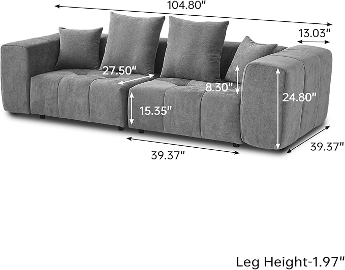 JACH 2 Seater Sofas Sectional Couches, Modern Love Seat Office Couch, Loveseat Modular Couch, Cozy Sleeper Sofa for Apartment, Bedroom, Living Room (Linen Fabric, Grey)