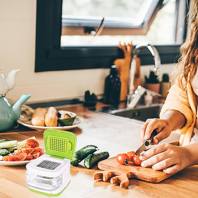 fghuim Garlic Press,Double cutting Crusher, Cutter, Mincer, and Storage Container (Green).