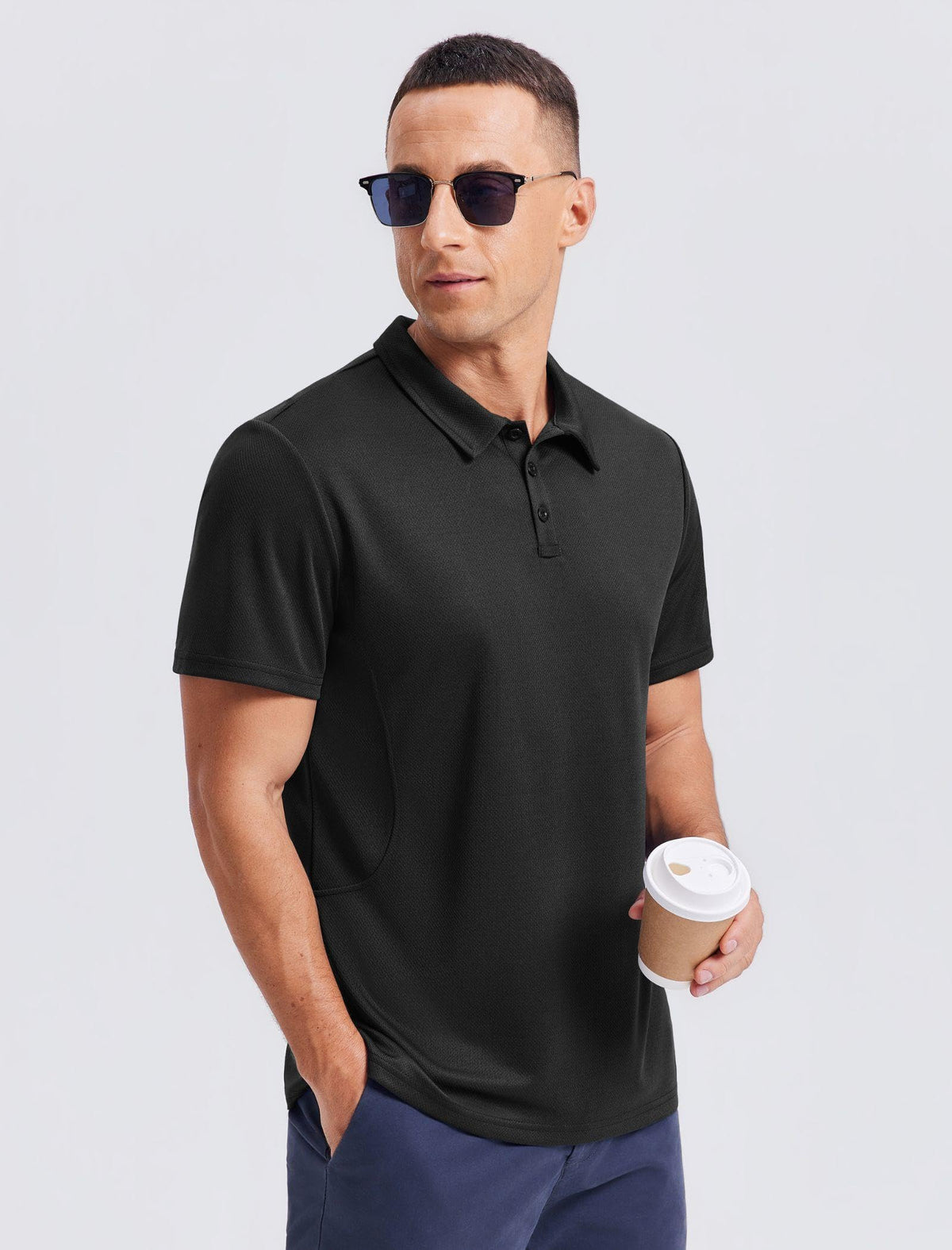 PINSPARK Golf Polo Shirts for Men Quick Dry Performance Casual Short Sleeve Collared Shirt Moisture Wicking Athletic Shirt Black