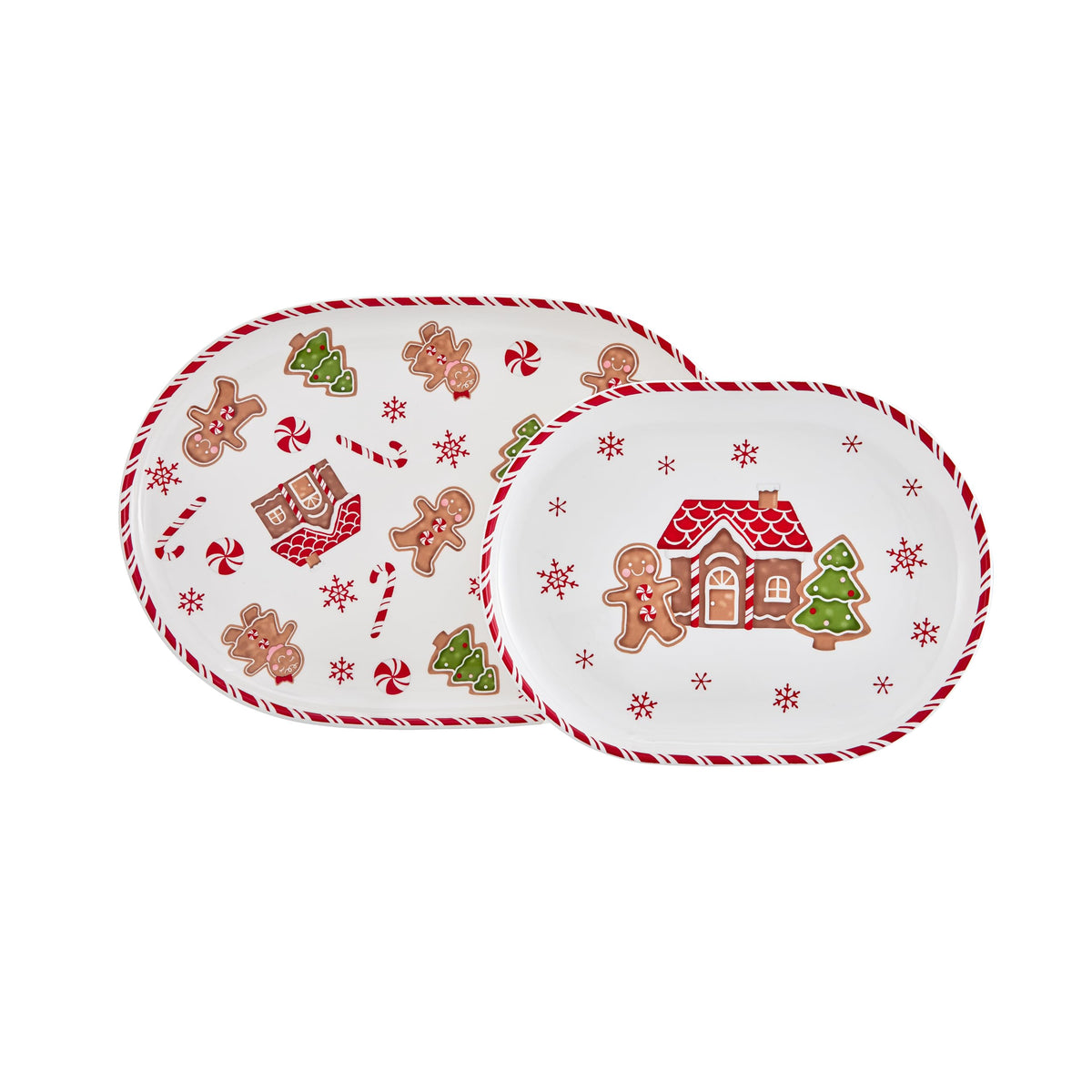 Bico Christmas Merry Crew Ceramic 16 inch plus 12 inch Ceramic Oval Platter, Set of 2, for Serving Turkey, Steak, Salad, Microwave & Dishwasher Safe