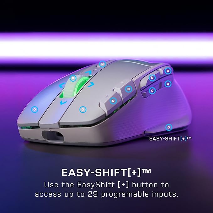 Turtle Beach Kone XP Air Wireless RGB Gaming Mouse, 19000 DPI Optical Sensor, 100-hour Rechargeable Battery & Charging Dock, 29 Programmable Inputs, Ergonomic Design, Bluetooth, 4D Wheel – White