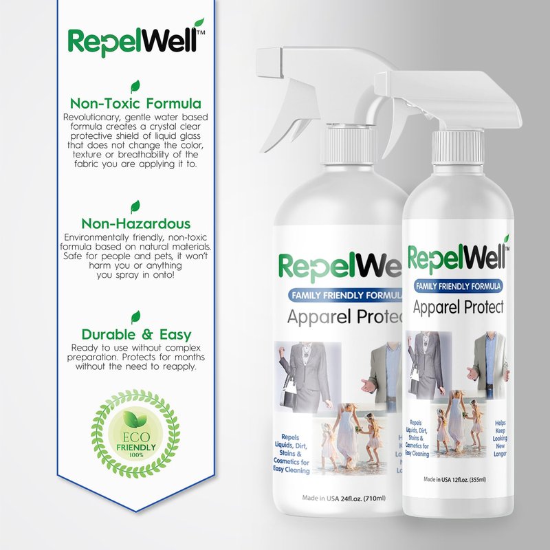 RepelWell Apparel Protect (12oz) Stain & Water Repellent Spray – Non-Toxic, Eco-Friendly, Pet-Safe Sprays for Clothing & More