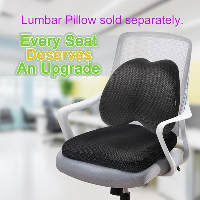 Air Fiber Office Chair Cushion - Ergonomic Seat Cushion for Orthopedic Coccyx, Relief Hip & Back Support - Doctor Recommended Cushion for Long Sitting Worker Driver & Handicapped (Black)