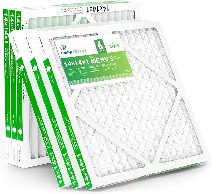 14x14x1 Air Filter 6 Pack, Durable MERV 8 Pleated Home HVAC AC Furnace Filters