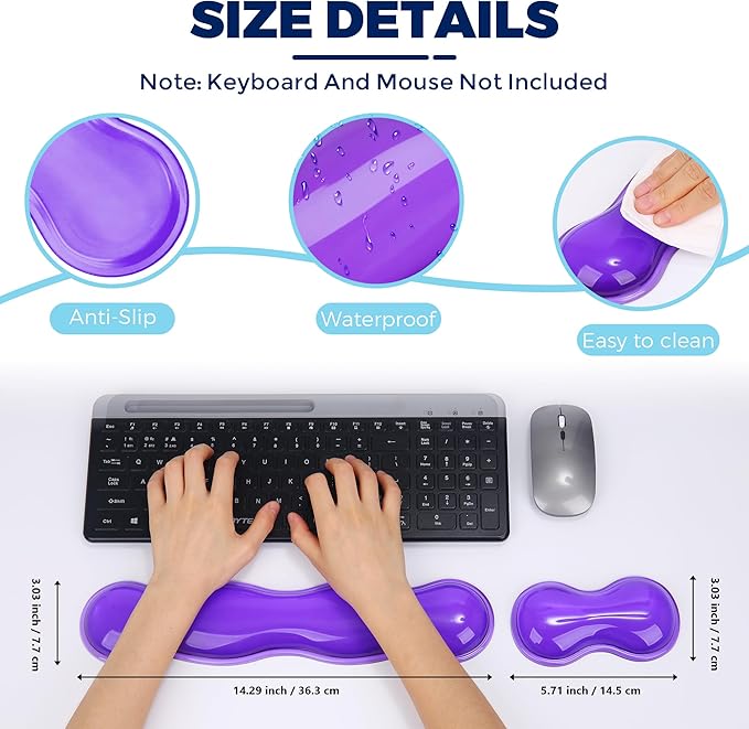 Gel Wrist Rest for Keyboard and Mouse, Wrist Rest for Keyboard, Mouse Wrist Support, Pain Relief, Cool Touch, Non-Skid, Mouse Wrist pad
