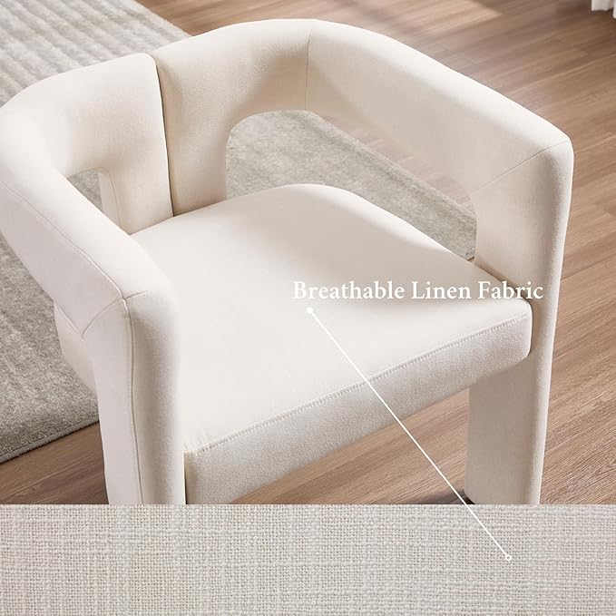 Modern Dining Chairs Set of 2, Upholstered Side Chairs Linen Fabric Guest Chairs with Barrel Backrest Armchair for Dining Room Living Room, Beige
