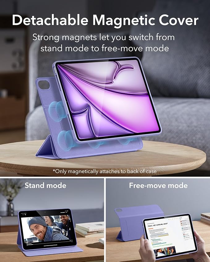 ESR for iPad Air 13 Inch Case M4/M3/M2 (2026/2025/2024) with Pencil Holder, Removable Magnetic Cover, Vertical Stand, Fully Supports Pencil Pro and Pencil(USB-C), Rebound 360 Series, Purple