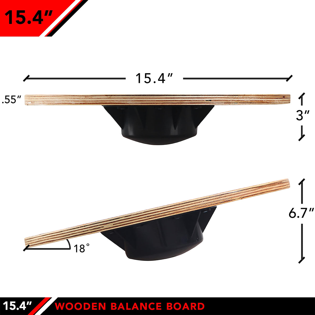 JFIT Wooden Balance Board, 15.75" Wobble Board for Balance, Coordination & Core Strength, Non-Slip Surface, Supports 300 lbs - Wave Design
