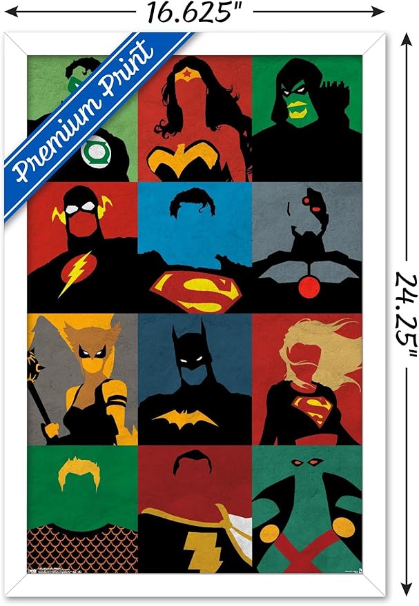 Trends International DC Comics - Justice League - Minimalist Wall Poster, 14.725" x 22.375", White Framed Version