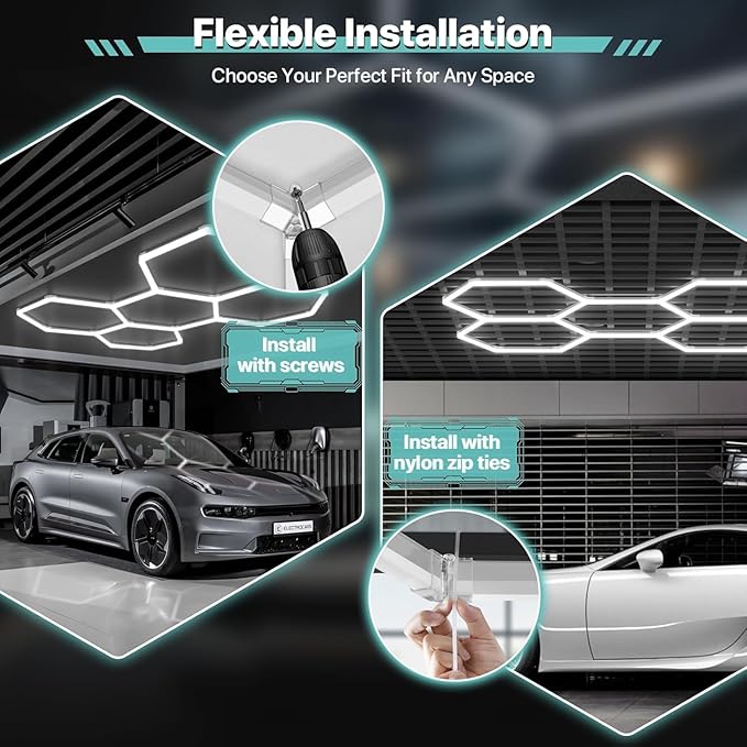 Hexagon Garage Lights: 581W 84 Pack 22 Grids LED Garage Lights - Easy Install 6500K Super Bright Honeycomb Light for Warehouse, Car Detailing Shop, Exhibition Hall, Gym