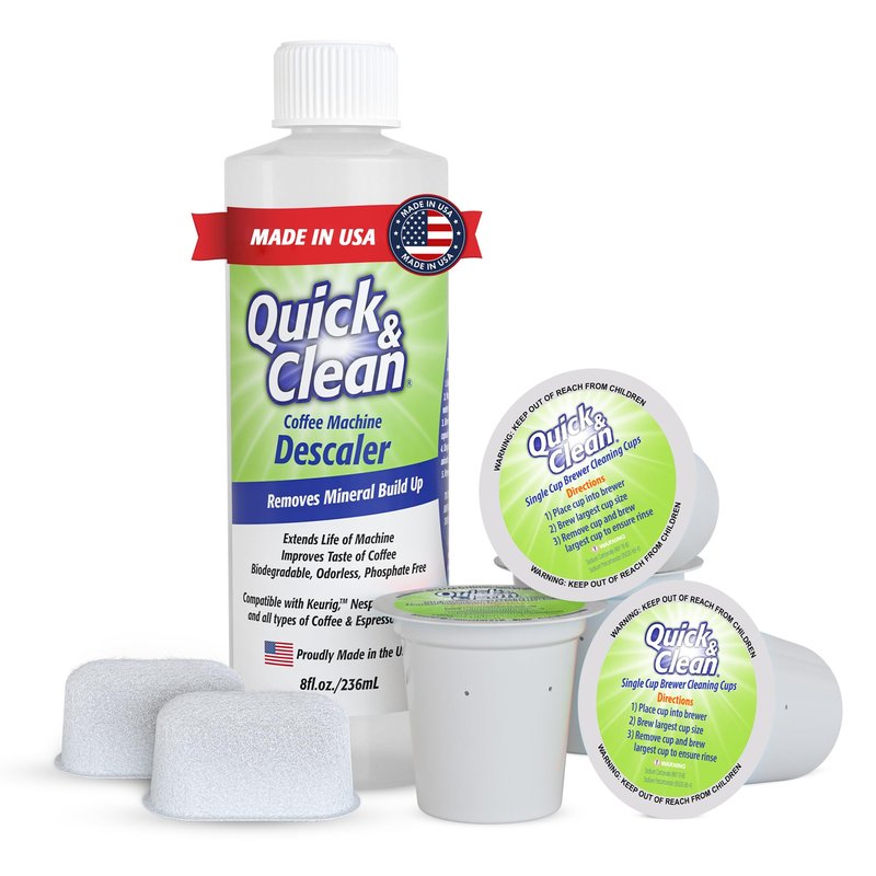 Quick & Clean 4-Pack Cleaning Cups with Descaler and Filters Bundle (2 Total Uses) - 2.0 Compatible, Descaling Solution for Keurig, Nespresso, Ninja, Delonghi, All Coffee and Espresso Machines