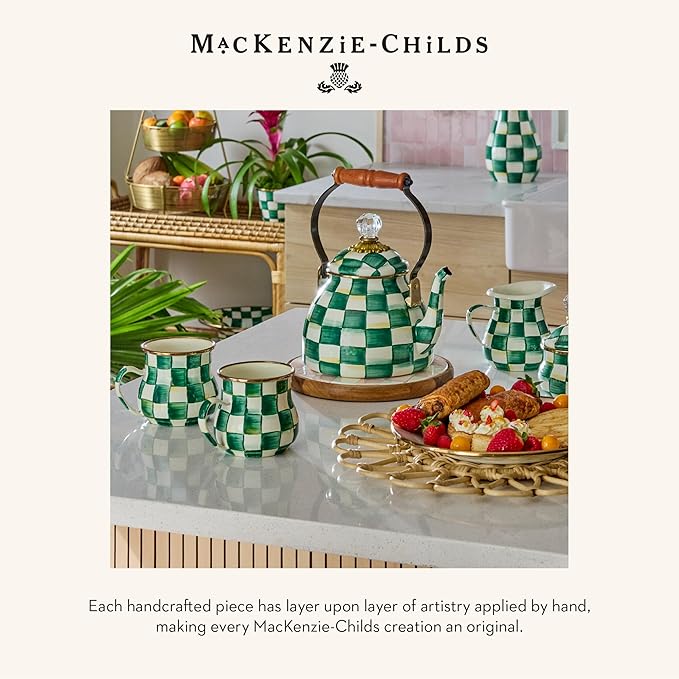 MACKENZIE-CHILDS Enamel Pinch Bowl, Small Bowl for Kitchen Ingredients, 1.5-Cup Capacity, Green-and-White Emerald Check