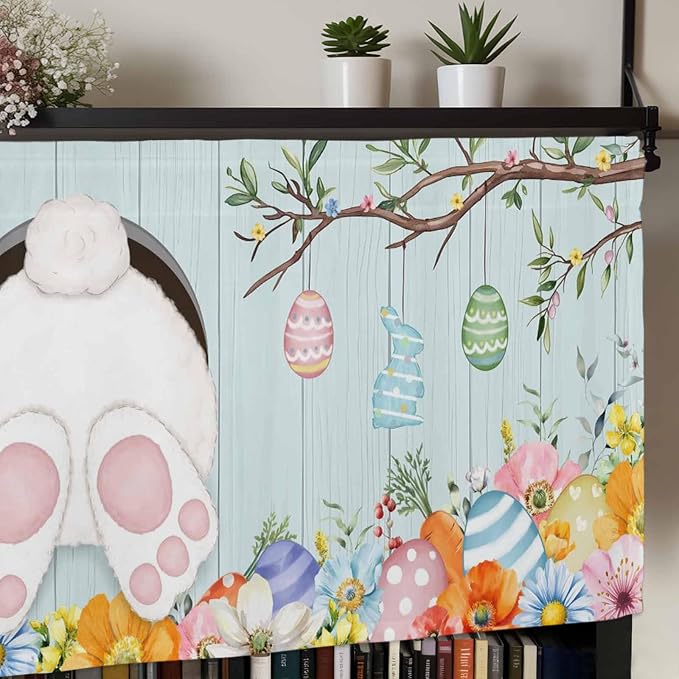 Easter Bunny Curtain Valances for Windows, Kitchen Valance Window Treatment