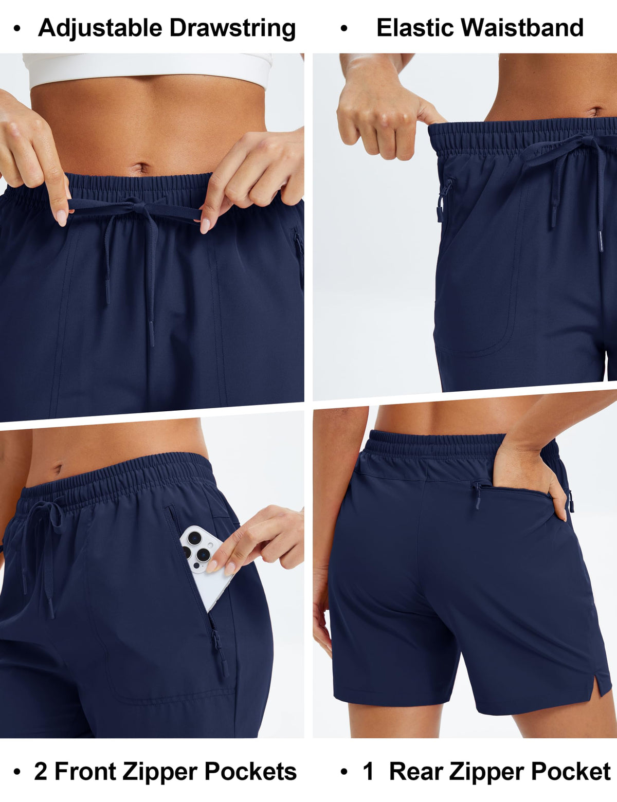 MAGCOMSEN Women's 5" Hiking Golf Shorts with Pockets Summer Lightweight Quick Dry Gym Running Shorts Waterproof Navy, L
